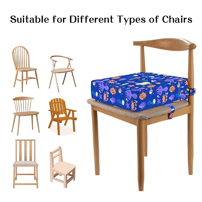 Toddler Booster Seat for Dining Table, Stronger Support Non-Slip Bottom Double Safe Straps Booster Seat Dining Toddler, Portable Travel Increasing Cushion (Blue)