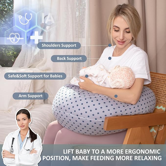 Chilling Home Nursing Pillow for Breastfeeding, Baby Nursing Pillow for Newborn, Nursing Essentials for Bottle and Breastfeeding, Breast Feeding Pillows Support for Mom and Baby with Removable Cover
