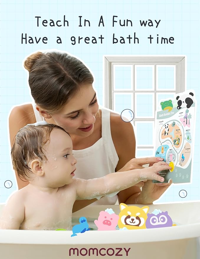 Momcozy 14-Pack Animal Bath Bombs with Essential Oil, Ideal Christmas Gift for Happy Educational & Fun Bath Time, Bath Bombs Kit with 7 Cute Animal Shapes, Ideal Gifts for Kids Girls Boys Toddler