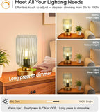 Touch Table Lamp for Nightstand - Small Bedside Lamps for Night Stands Bedroom Living Room, Dimmable Rechargeable Desk Lamp Battery Operated with Clear Glass Shade, Bulb Included