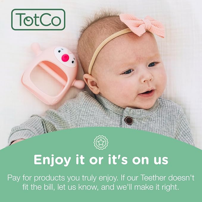 Teething Toy for Infants & Babies, Teethers for Babies 3-6 Months, Baby Teethers 0-6 Months, Teething Toys 6-12 Months, TotCo Never-Drop Baby Teething Toy, Pink