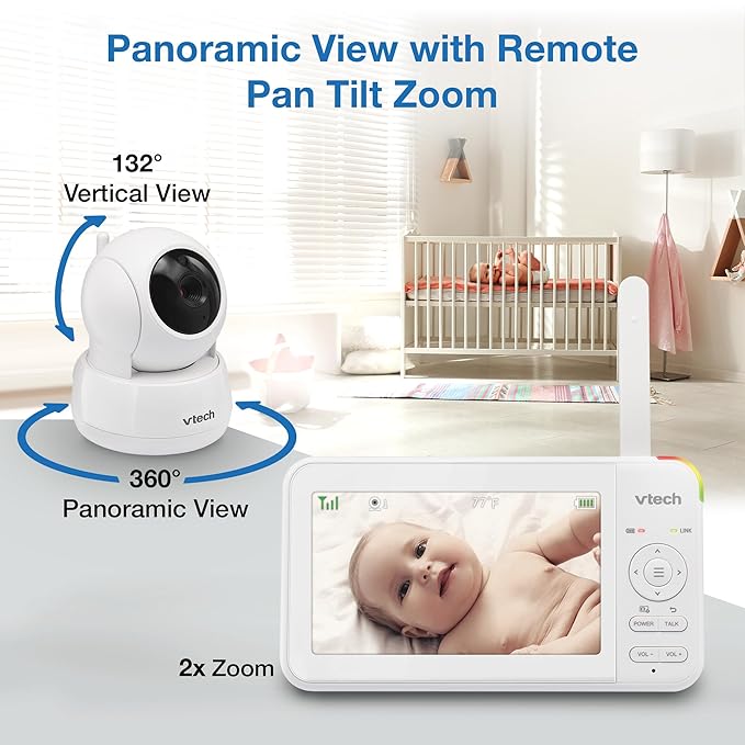 VTech Video Baby Monitor with 5" LCD Screen, Up to 17Hrs Video & 31Hrs Audio Battery Life, Night Vision, 1000ft Range, Pan-Tilt-Zoom, Lullabies, Soothing Sounds, Temperature Sensor, No WiFi: 924W