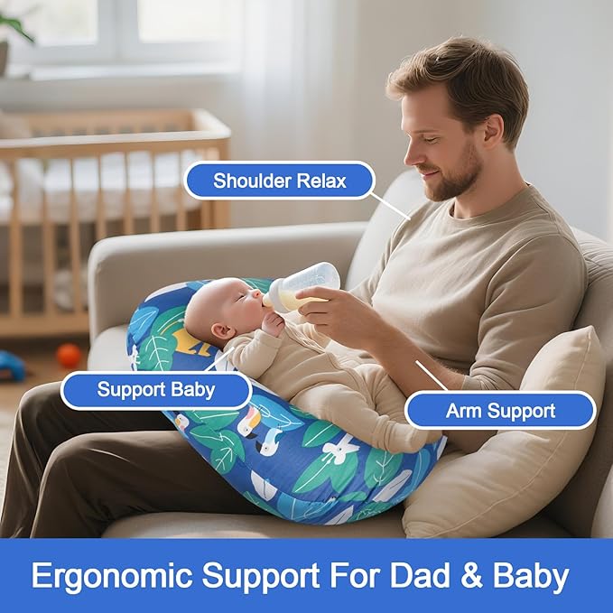 Nursing Pillow, Breastfeeding Pillow with Removable Cotton Cover, Baby Feeding Pillow for Mom Easier Breast Feeding and Bottle Feeding, Breastfeeding Support Cushion for Newborn (Jungle)