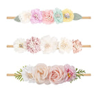 Baby Girl Nylon Headbands Flower Hair Bows Accessories-Elastic Hair Band Crown Handmade FLoral Wraps Birthday Gifts for Girls Newborn Infant Toddler 3Pcs