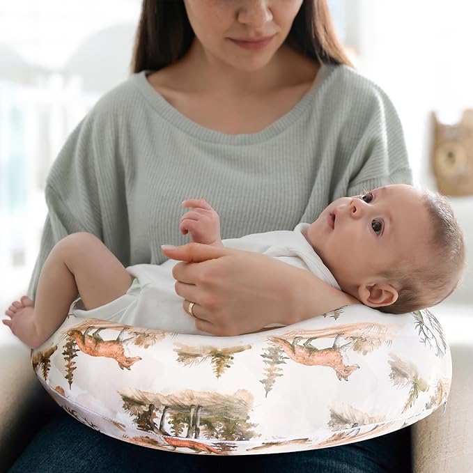 Nursing Pillow with 2 Piece Removable Ultra Soft&Stretchy Cover,Nursing Pillows for Breastfeeding,Tummy time and Baby Sitting Support,Deer Pattern
