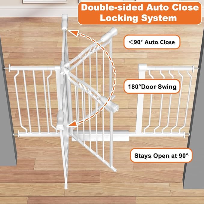 67.3-81.1" Extra Wide Baby Gate for Stairs No Drilling, 30" Tall Auto Close Press Mounted Dog Gates for Doorways, Adjustable Width Walk Through Long Gates for Kids or Pets, White