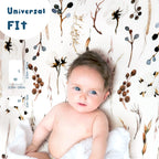 GRSSDER Stretchy Ultra Soft Jersey Knit Fitted Pack n Play Sheets Set 2 Pack, Neutral Portable/Mini Cribs Sheets, Fit Playards Mattress Pads Safe and Snug, Stylish Pretty Flora for Baby, Beige