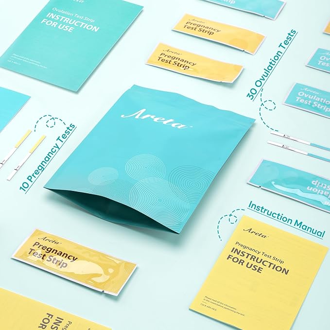 Areta Ovulation & Pregnancy Test Strips: 30 Ovulation Strips & 10 Pregnancy Tests Combo Kit | Accurate at-Home Fertility Tracker | Highly Sensitive Early Pregnancy Detection | 30 LH + 10 HCG