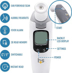 HealthSmart Talking Infrared Ear & Forehead Thermometer, No Probe Covers Needed, FSA & HSA Eligible, Visual Fever Alarm, Audio Readings in English & Spanish, Instant Scan (Pack of 100)
