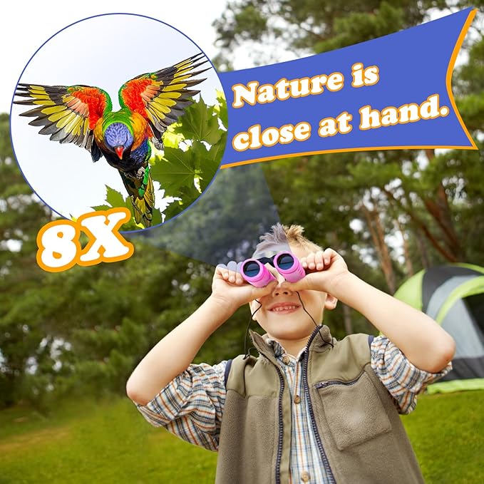 Obuby Real Binoculars for Kids Gifts for 3-12 Years Boys Girls 8x21 High-Resolution Optics Compact Toy Binocular for Bird Watching,Travel, Camping