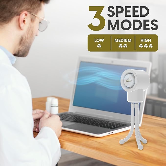 Portable Mini Travel Stroller Fan - Battery Operated, Clip On, Small, Handheld, Rotating, Rechargeable, Personal Fan with Flexible Tripod, 3 Speeds for Baby Crib, Bed Car, Seat Treadmill