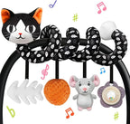 Car Seat Toys for Babies 0-6 Months,Hanging Rattle Toys for Crib Mobile, Baby Spiral Hanging Stroller Black and White High Contrast Toys for Newborn 0 3 6 9 12 Months Baby Boys Girls (Cat)