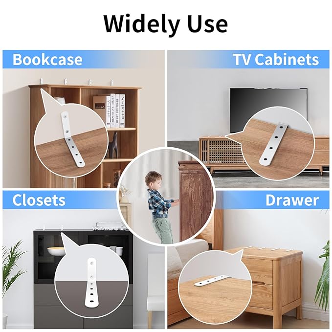 furniture anchors anti-tip baby proofing: Safety Straps Kit for Dresser Secure 400 lbs Bookcase to Wall Cabinet Wall Anchor 4 Pack