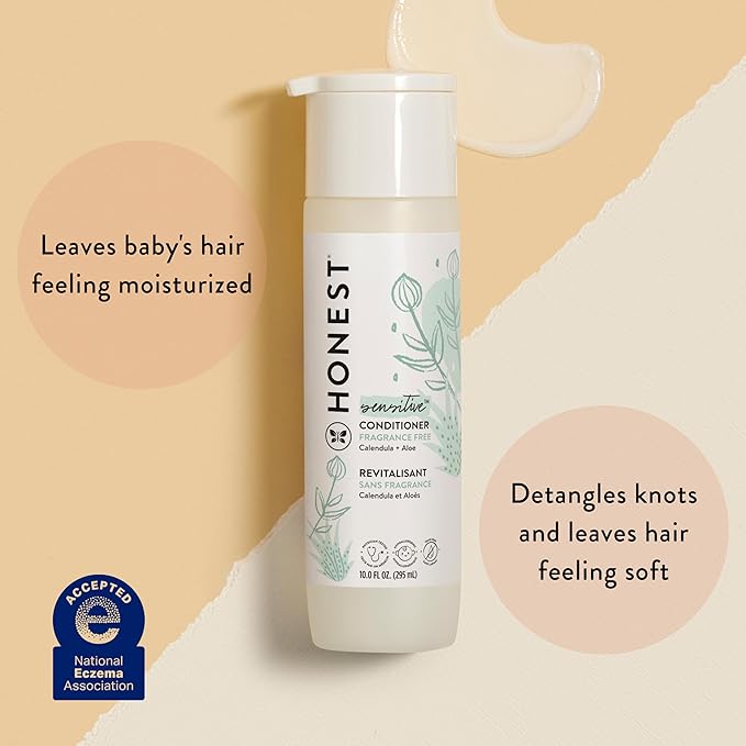 The Honest Company Silicone-Free Conditioner | Gentle for Baby | Naturally Derived, Tear-free, Hypoallergenic | Fragrance Free Sensitive, 10 fl oz