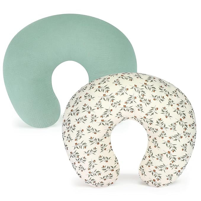 Accmor 2 Pack Muslin Nursing Pillow Covers, 100% Cotton Soft Nursing Covers for Breastfeeding Pillows, Slipcover for Baby Girls Boys Newborn