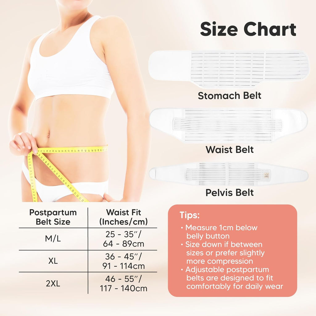 3 in 1 Postpartum Belly Support Recovery Wrap – Postpartum Belly Band, After Birth Brace, Slimming Girdles, Body Shaper Waist Shapewear, Post Surgery Pregnancy Belly Support Band (Matte White, M/L)