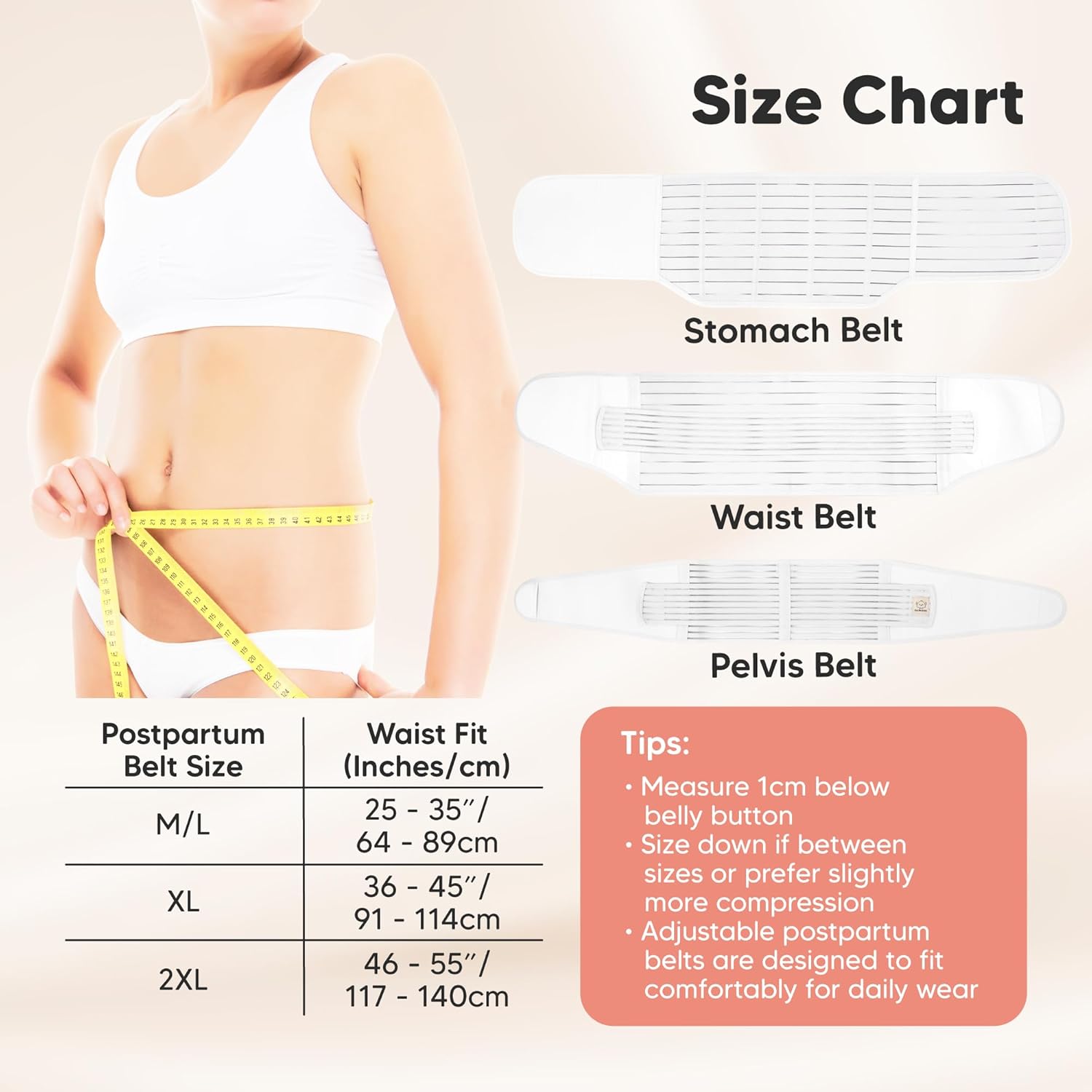 3 in 1 Postpartum Belly Support Recovery Wrap – Postpartum Belly Band, After Birth Brace, Slimming Girdles, Body Shaper Waist Shapewear, Post Surgery Pregnancy Belly Support Band (Matte White, M/L)