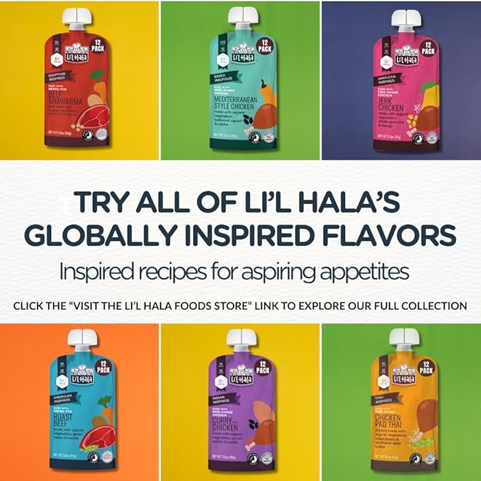 Li’l Hala Baby Food Pouches – Grass-Fed Beef Shawarma & Organic Veggies – Toddler Puree with Meat – High Protein, Healthy Fats – BPA-Free – No Sugar or Hormones – 6+ Months – 3.5 oz (12 Pack)
