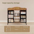 Changing Table, 6-Drawer Baby Dresser with Changing Table top,Waterproof Diaper Changing Station & Pad, 2 Height-Adjustable Open Storage Shelves, Mobile Nursery Organizer, Rustic Brown