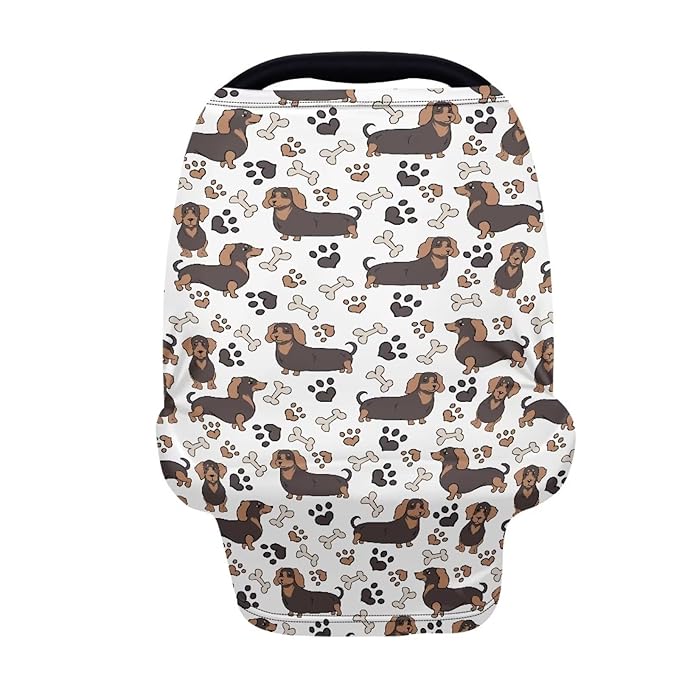 Binienty Cozy Car Seat Covers for Babies Boys Girls,Dachshund Dog Paw Stretchy Infants Carseat Canopies,Baby Shower Gifts