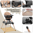 Baby High Chair, 7 in 1 Convertible High Chairs for Babies and Toddlers, Kids Learning Table, Building Block Table, Toddler Dining Chair with 360° Rotating Seat, 5-Point Safety Harness (Black)