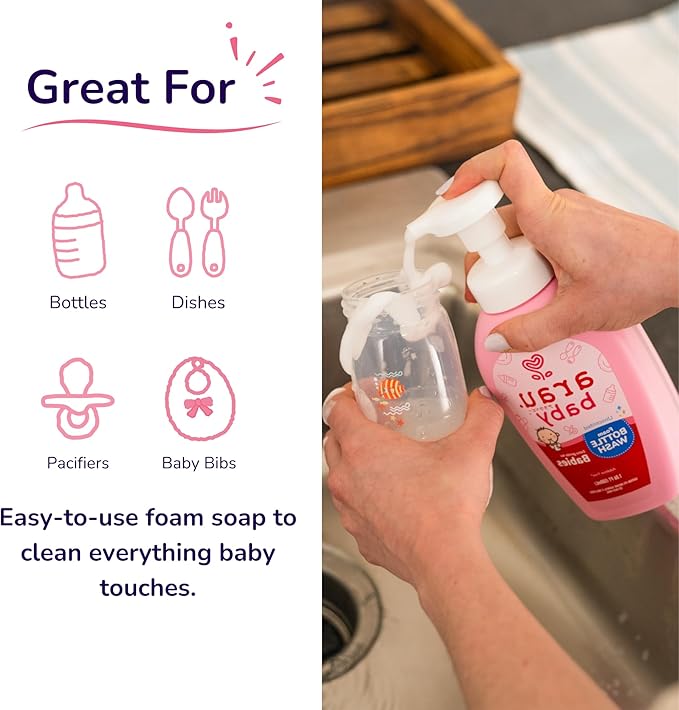 Arau Baby Unscented Foam Bottle Wash, Natural Plant Based Baby Bottle & Dish Soap, No Artificial Fragrance or Additives, Gentle for Washing Bottles, Pacifiers and Toys, Easy Rinse, 15.21 Fl Oz