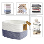 COMFY-HOMI 3 Pack Medium Cotton Rope Basket with Handles for Shelves, Dog Toy, Baby, Gift Organizing, Handwoven Craft - New Generation 13.5" x 11" x 9.5" (Navy Blue)