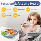Stainless Steel Suction Plates for Toddlers, 9" Divided Kids Baby Plates with Removable Silicone Suction, Non Toxic Non Slip Portion Control Snack Dishes 4 Packs, Blue Green Purple Beige