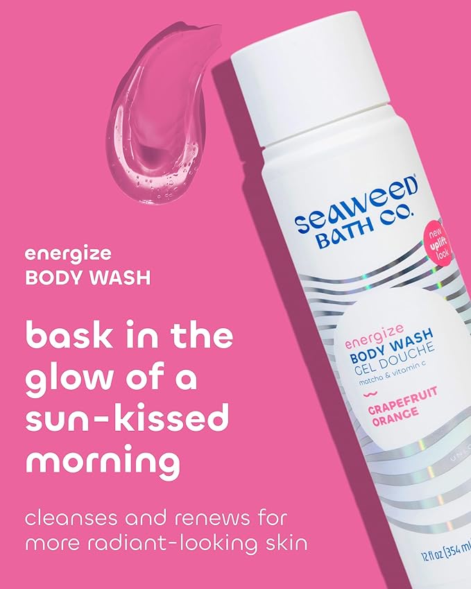 Seaweed Bath Co. Energize Body Wash - Grapefruit Orange | Foaming Shower Gel Cleanser with Natural Ingredients | Vegan, Paraben and Sulfate Free | For Women and Men | 12 oz (Pack of 2)