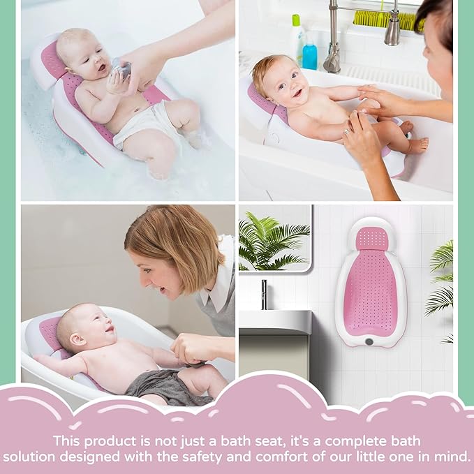 Baby Bath Support | Newborn Bathtub, With Thermometer, Collapsible, Ergonomically Designed, Baby Tubs for Newborn Essentials Must Haves (Pink)