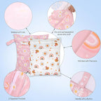 2pcs Travel Waterproof Laundry Bag, Cloth Diaper Wet Dry Bags with Handle & 2 Zipper Pockets, Reusable Washable Dirty Clothes Bag for Baby Adult Travelling Hanging, Bathing Beach Pool Daycare