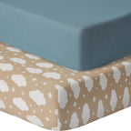 Pack and Play Sheets Fitted, 2 Pack Pack n Play Sheets for Graco Pack n Play Mattress, Unisex Playard Sheets for Boys Girls (Clouds & Dark Green)