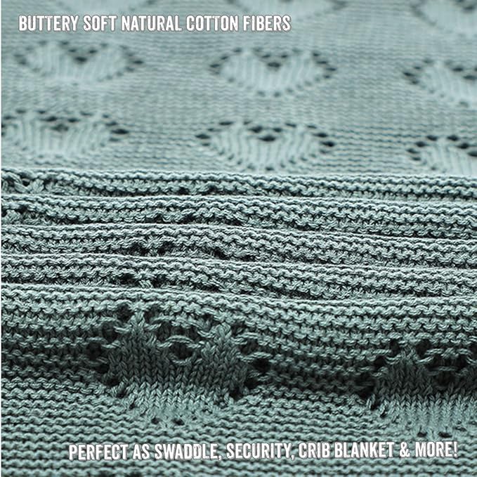 Heirloom Knit Heart Receiving Blanket for Boys and Girls - 100% Luxury Cotton Baby Blanket - Soft Warm Swaddle Receiving Receiving Blanket for Newborns Infants & Toddlers (Hunter Green)