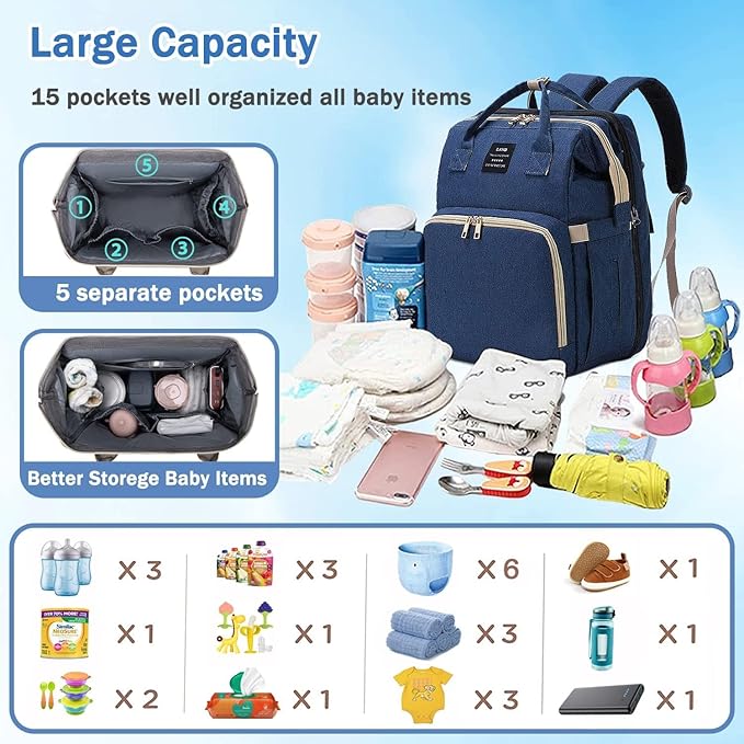 Diaper Bag with Changing Station,Diaper Bag Backpack,Diaper Bag,Large Capacity,900d Excellent Oxford(Ungrade Blue