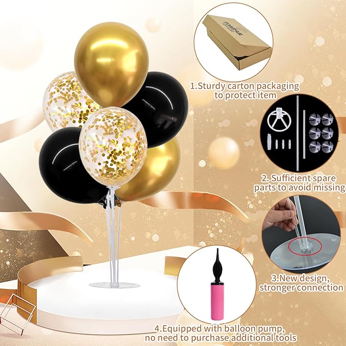 TONIFUL 4 Set Black Gold Balloon Centerpieces for Table,Balloon Stand Kit for Black Gold Party Decor 40th 50th 60th 70th Birthday Decorations Halloween Anniversary Graduation Decorations 2025