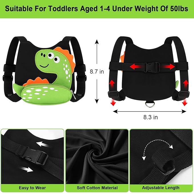 Accmor Toddler Harness Leash, Cute Dinosaur Kids Harness Child Leash with Anti Lost Wrist Link for Outdoor Travel, Adorable Baby Walking Harness Wristband Assistant Strap for 1-3 Years Old Boys Girls
