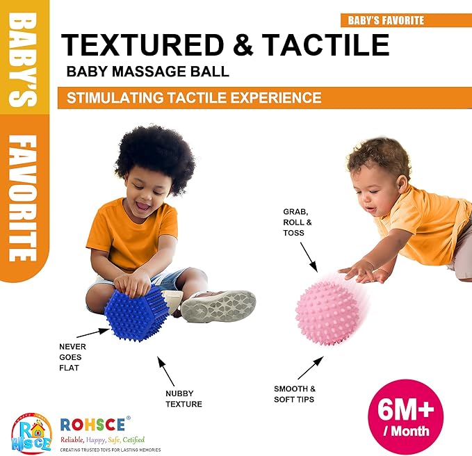 Baby Sensory Balls, Montessori Toys Soft Baby Balls 6 to 12 Months Textured Geometric Shapes for Babies' Sensory Development, Multicolor Bath Gifts Spiky Squeeze Ball for Infant Kids