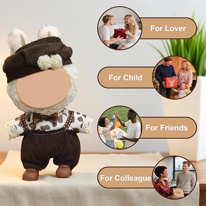 17cm Doll Clothes, Accessories for 15/17cm Dolls Clothes Headband + Overalls, Dolls Keychain Accessories, No Doll Included (Cookies Brown)