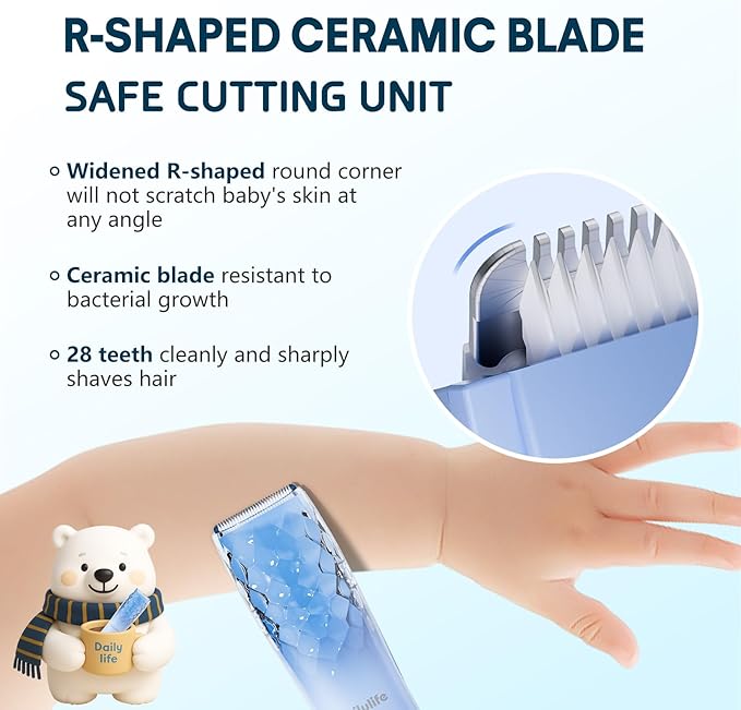 DAILYLIFE Baby Hair Clippers, Silent Clippers for Kids with Autism, Sensory Baby Hair Cutting Kit, Quiet Vacuum Hair Trimmer Waterproof for Toddler Infants Boys, Blue