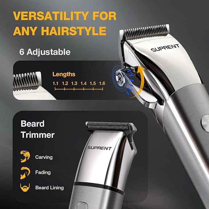 SUPRENT Low Noise Hair Clippers for Men Easy-Clean Waterproof Clippers, Cordless Clippers & Trimmers Set for Family Grooming