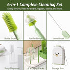 Travel Baby Bottle Cleaner Kit with Storage Case – 6-in-1 Compact Bottle Brush Set for Infant Feeding, Breast Pump Parts & On-The-Go Washing – Baby Travel Essentials for Flying (Green)