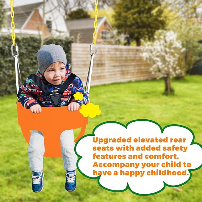 High Back Full Bucket Toddler Swing Seat with 3- Point Adjustable Safety Harness, 66 inch Detachable Chain,Suitable for Babies Aged 6-24 Months，Baby Swing for Swingset (Pink)