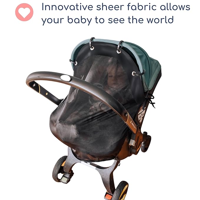 Stroller Sun Shade - Universal UV Protection Cover for Strollers Sunshade with See Through, Clip-On Sun Blocker, Sun Shield for Baby, Breathable Adjustable Fit, Full Coverage, M Black