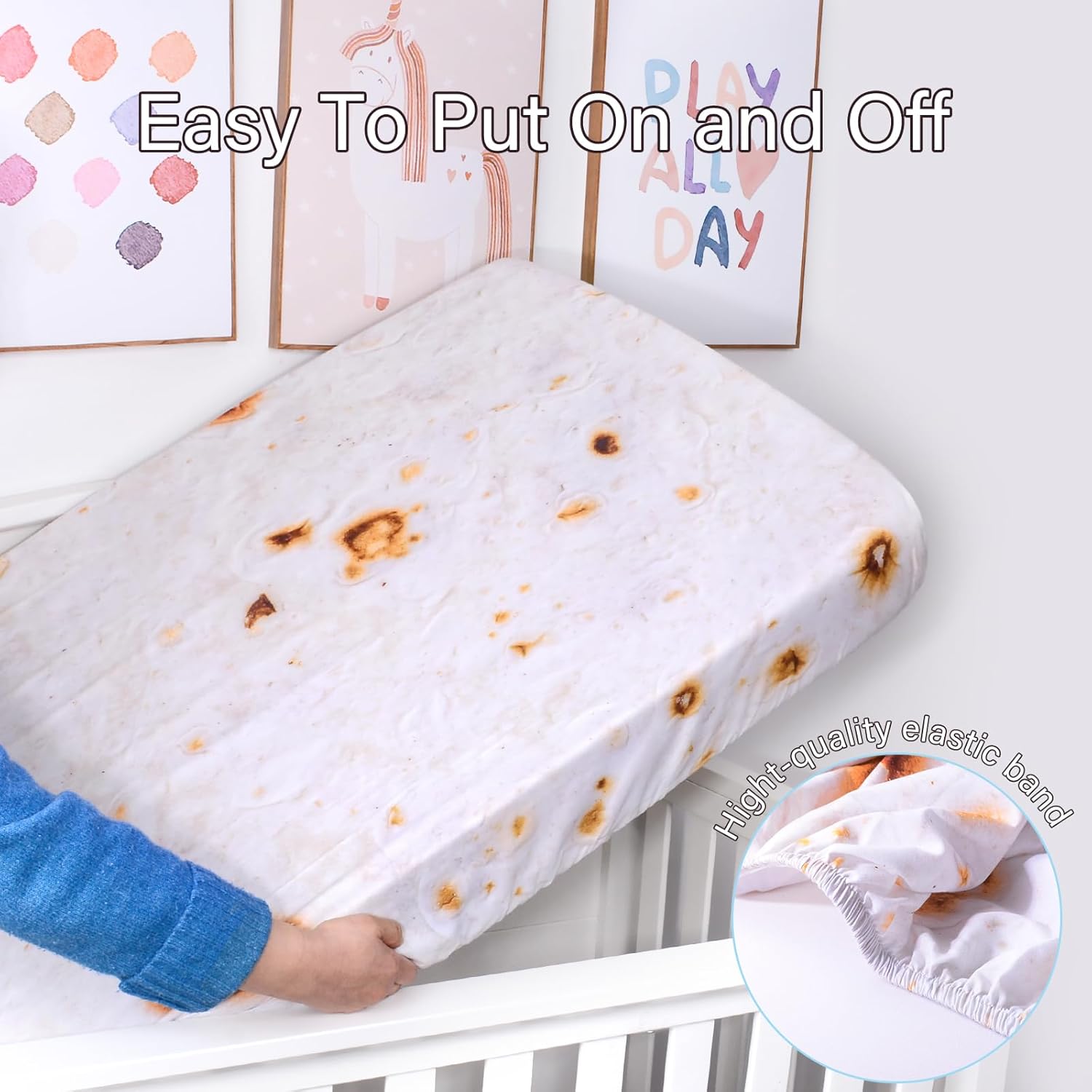 UOMNY Crib Sheet, Burritos Tortilla Crib Sheets Baby Sheet for Standard Crib and Toddler Mattresses Nursery Bedding Sheet Crib Mattress Sheets for Boys and Girls 1 Pack Toddler Sheet