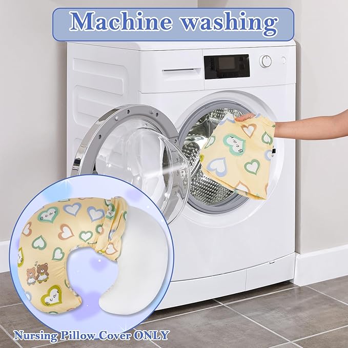 Nursing Pillow Cover, Soft Breathable Cotton, Fits Standard Breastfeeding Pillows, Nursing Pillowcase Removable Washable & Hypoallergenic for Newborn Baby Girls & Boys,Cover Only (1 Pcs, Love)