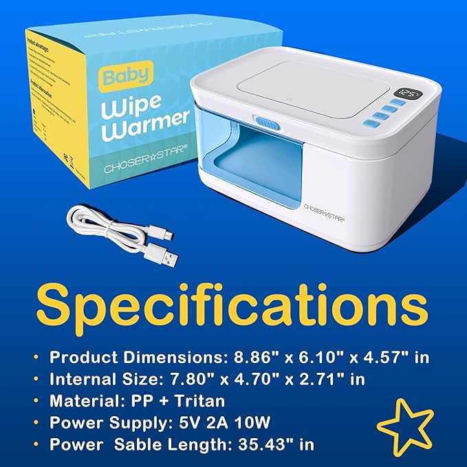 Baby Wipe Warmer and Dispenser Portable Heated Diaper Wipe Heater with Fast Heating, Larger Capacity, and Anti-Dry Out (with Charger Block)