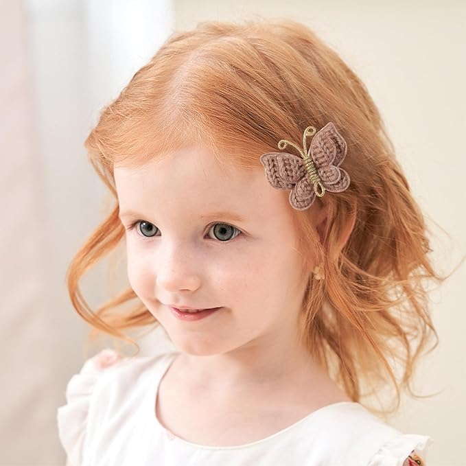 2 Pcs Butterfly Hair Bow Girl, Kid's Cute Hair Clips Barrettes Accessories for Infants Toddlers Baby Kids Fine Hair (Coffee)