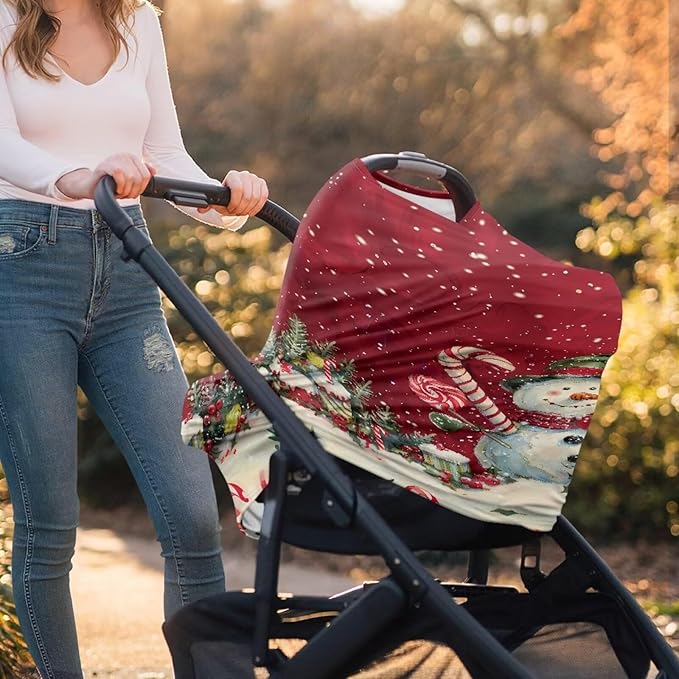 Binienty Snowman Car Seat Covers for Baby Boys Girls Infants,Christmas Snowman Carseat Canopy Cover Stretchy Breathable Babies Stroller Cover Canopies,Baby Shower Gifts