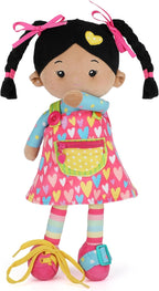 Soft Bady Educational Soft Baby Doll(16''), Learning Sensory Doll for Toddlers, Montessori Toys for 2-Year-Old Girls Christmas, Birthday Gifts, Plush Doll with Button-Busy Sweetheart Tanned