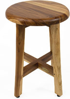 EcoDecors Shoji 12 Inch Round Waterproof Teak Wood Shower Bench Stool Seat Chair For Inside Shower Provides Safety, Storage, and Organization For Bathroom Accessories